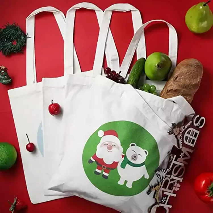Christmas Gift Package Promotion Grocery Cotton Canvas Bag Custom Printed Logo Tote Shopping Cotton Canvas Bag
