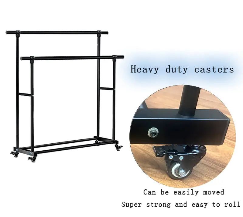 Heavy Duty Double Rod Garment Clothing Rack Rail Rolling Clothes Organizer on Wheels