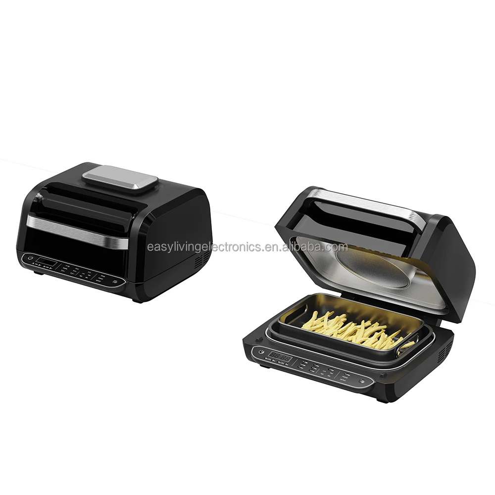 Indoor Air Fryer Grill 8 in 1 Cooking Function with Smart Thermometer Smokeless Grill and air Fryer