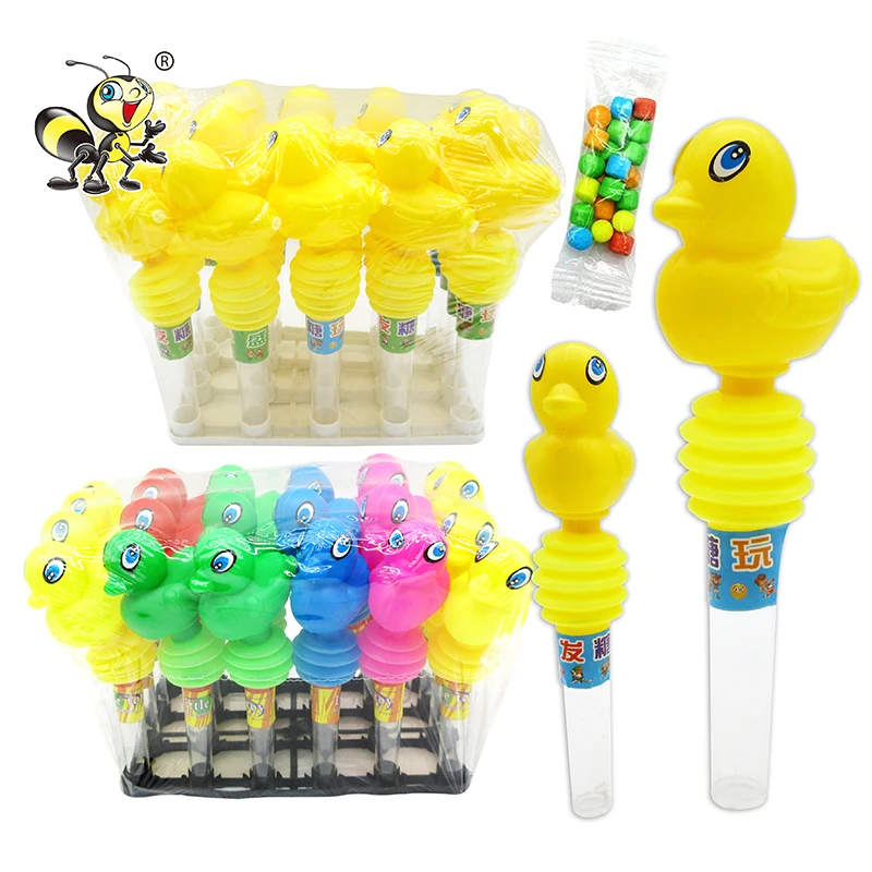 custom plastic duck shape candy toys kids cartoon toy sweet