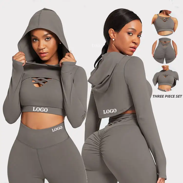 2024 Custom Logo 5 Pieces Women Sportswear Seam Sports Bra High Waist Leggings Suit Active Wear Athletic Gym Fitness Yoga Sets