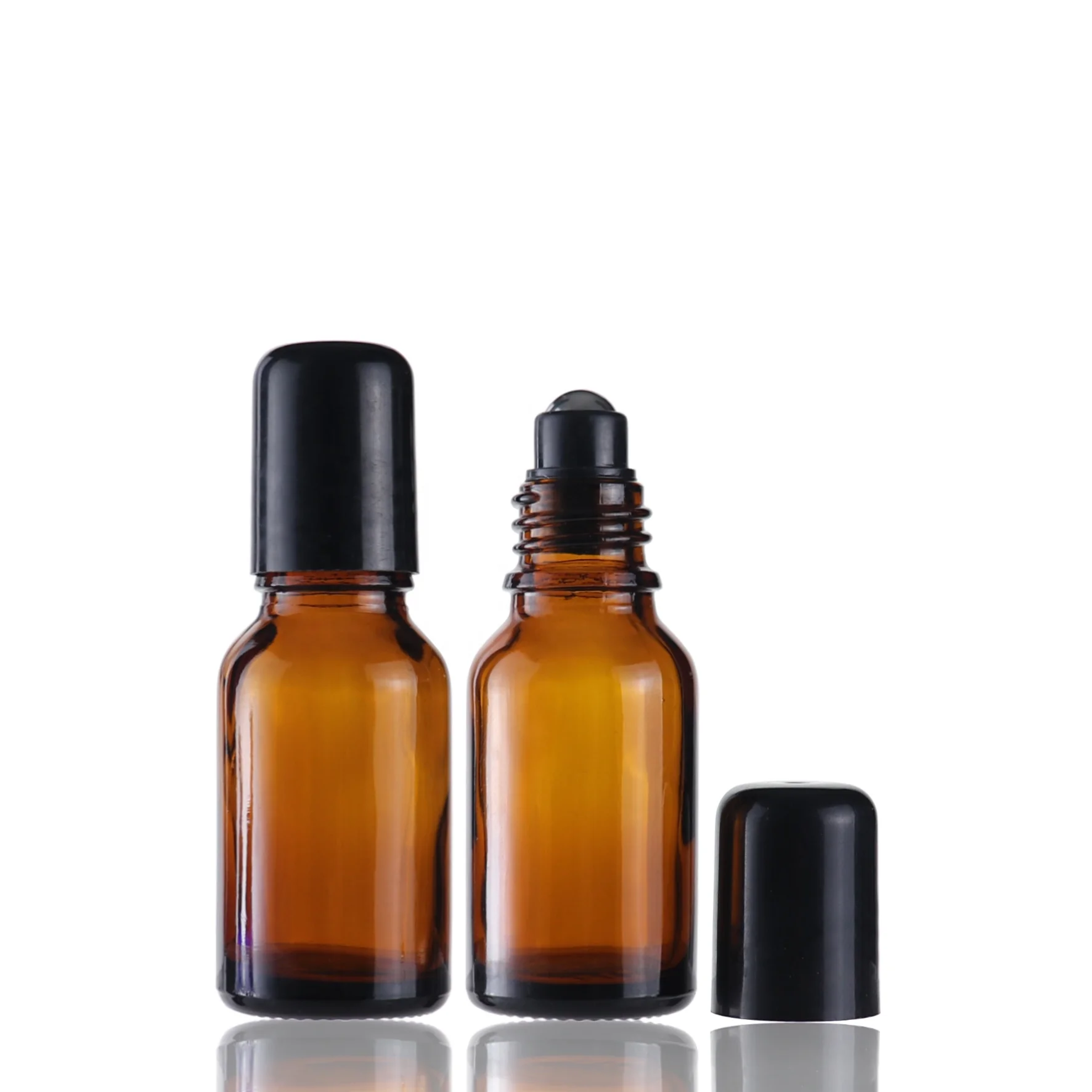 Wholesale 15ml round empty amber essential oil glass amber roller bottles with steel roller ball