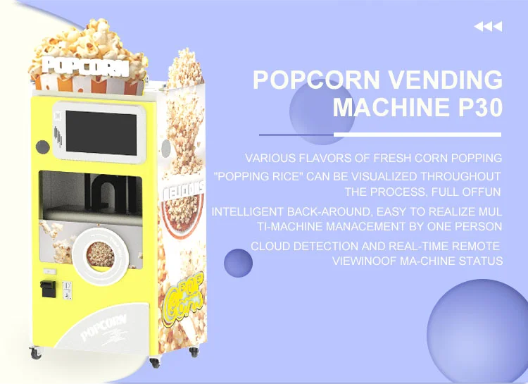 Automatic freshly made popcorn machine with pulleys easy to transport for movie theater shopping malls