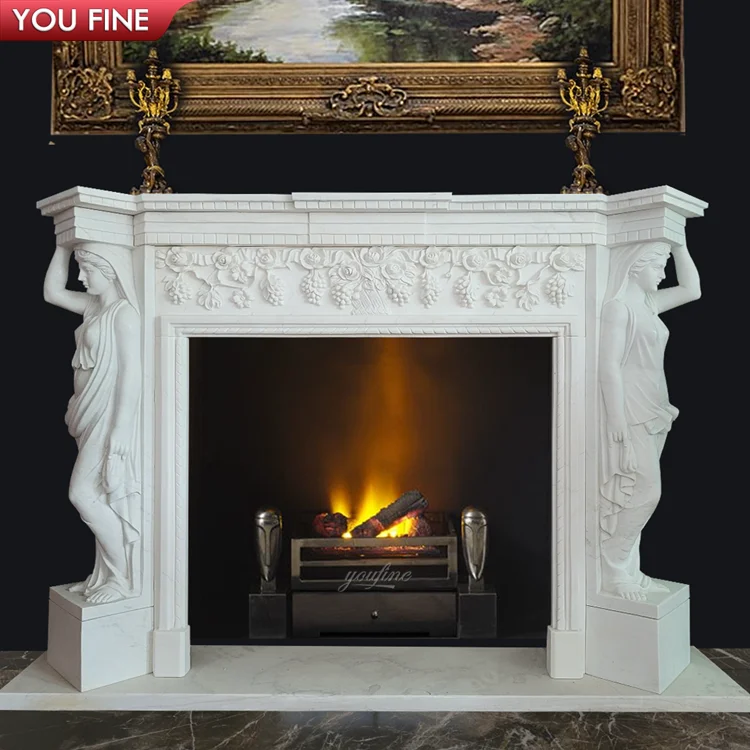 Italian Carving Stone Ancient Marble Fireplace Surround
