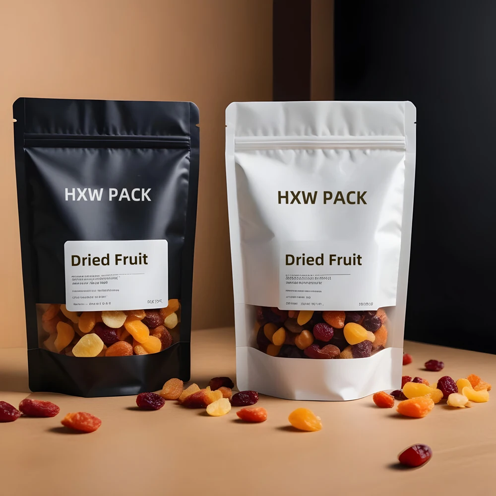 Wholesale Custom Logo Black White Snack Plastic Packaging Stand Up Pouch Dry Food Packaging Bag With Window
