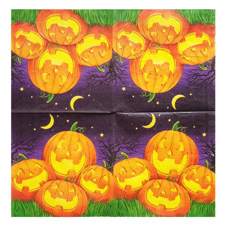 
20Pcs Halloween Pumpkin Paper Napkin Funny Party Decoration Facial Tissue Horror Ghost Pumpkin Disposable Paper Napkins 