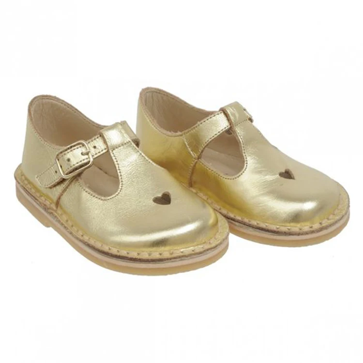 Детская Классическая обувь для девочек, новый дизайн, Золотая кожаная обувь