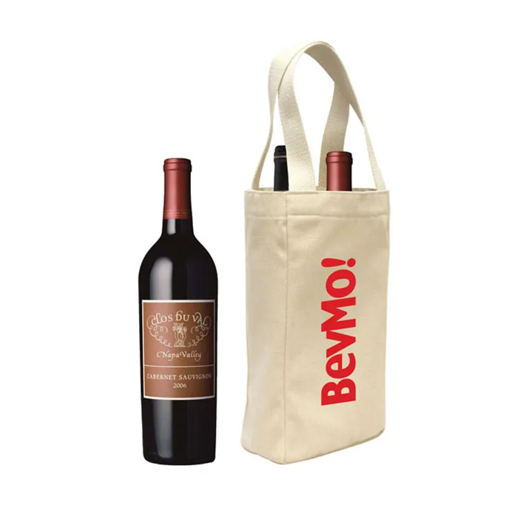 10 oz cotton canvas wine bag holds 2 bottles
