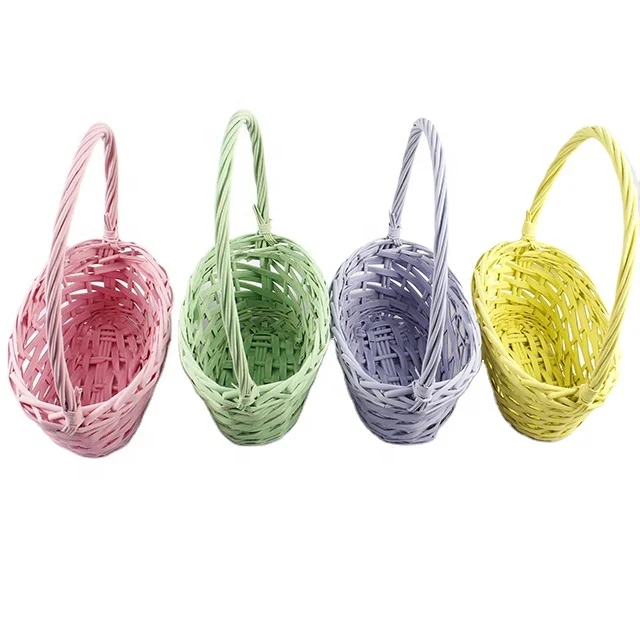 Fancy Gift Cheap Big wholesale pink empty Handle Wicker Flower picnic Basket set lid food storage hamper basket For Sale