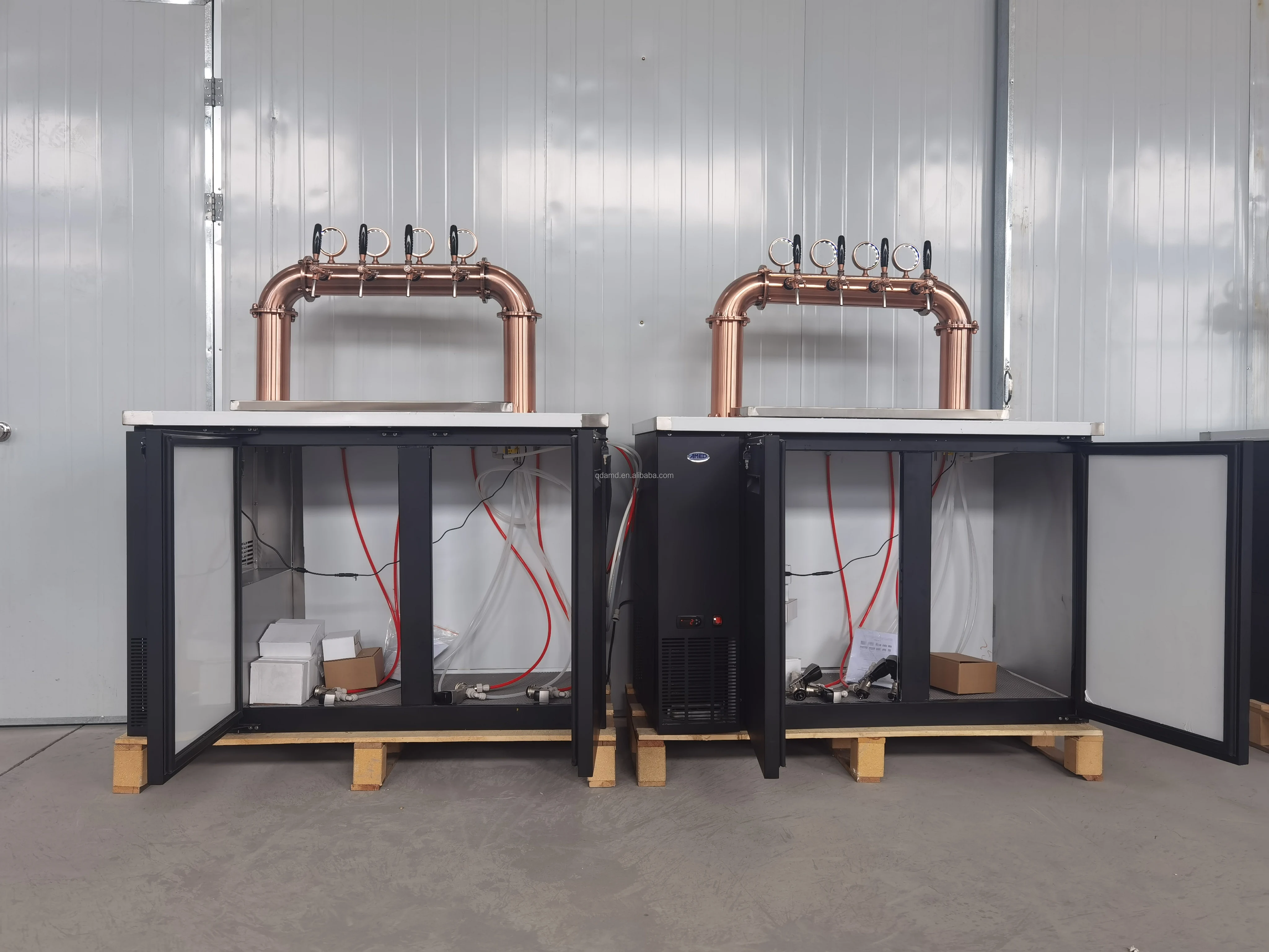 Commercial beer kegerator dispenser with bronze color beer towers