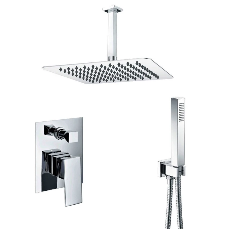 Popular Wall Mounted Ceiling Hanging Concealed Shower System 304 Stainless Steel Chrome Rain Set With Handheld