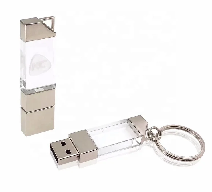 Key Ring USB Disk Square Crystal USB Flash Drive With Led logo 1gb  to 64gb usb memory stick