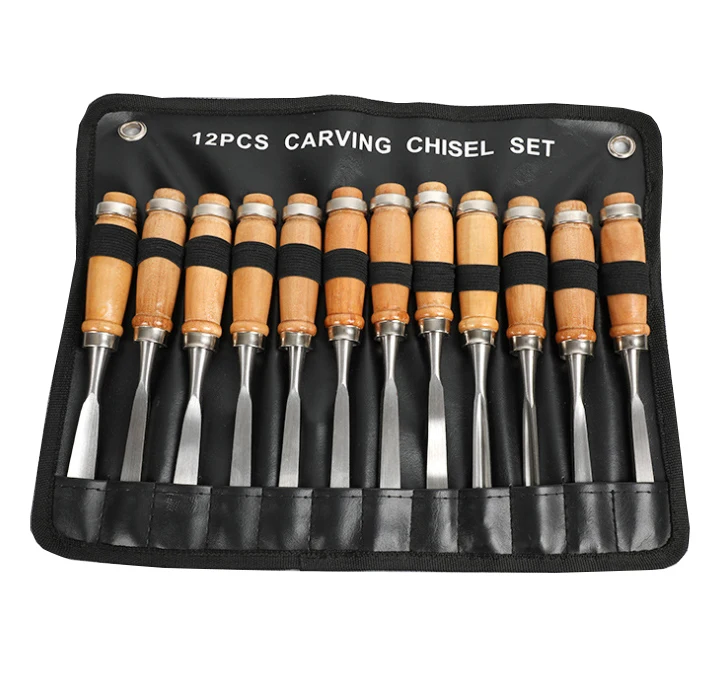 Portable12-piece  woodworking hand Wooden handle chisel set