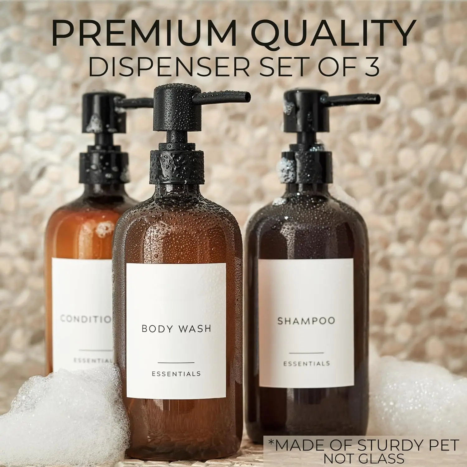 Hot Shampoo and Conditioner Dispenser Shower Soap Bottles with Pump Labels Easy to Refill Body Wash Dispenser for Bathroom Decor