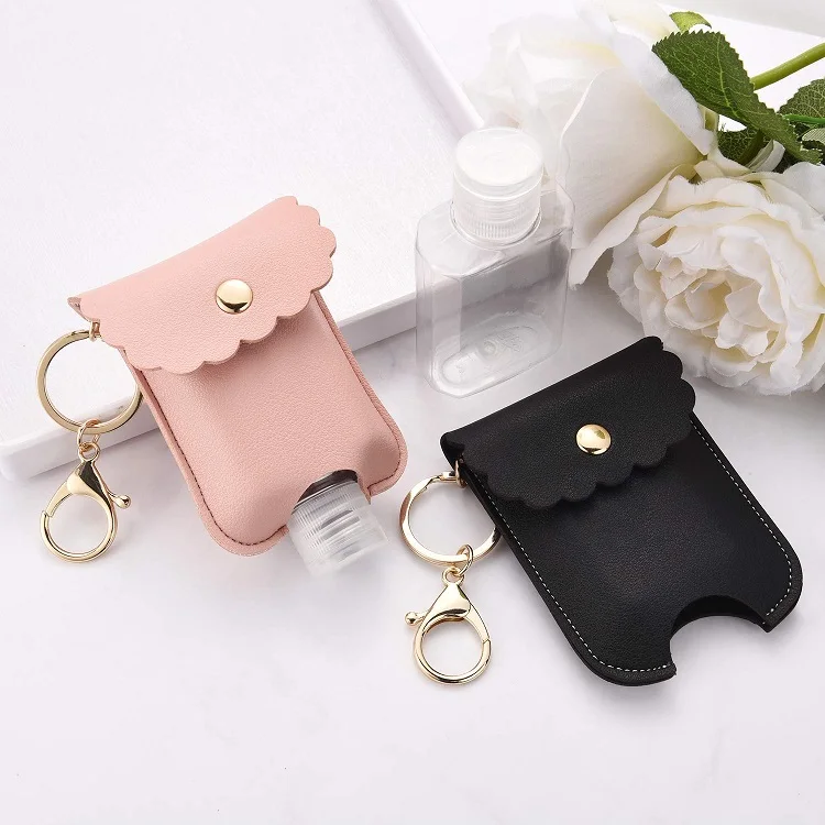 New Product Ideas 2021 30Ml Mini Bag Sublimation Wall Gel Pu Leather Silicon Hand Sanitizer Bottle Holder Keychain With Kids
