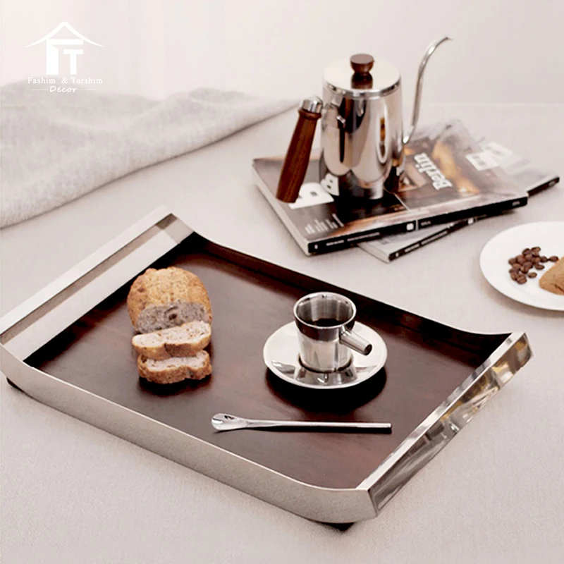 Manufacture serving trays With metal handles hot sale wooden trays set serving decorative cafe serving tray