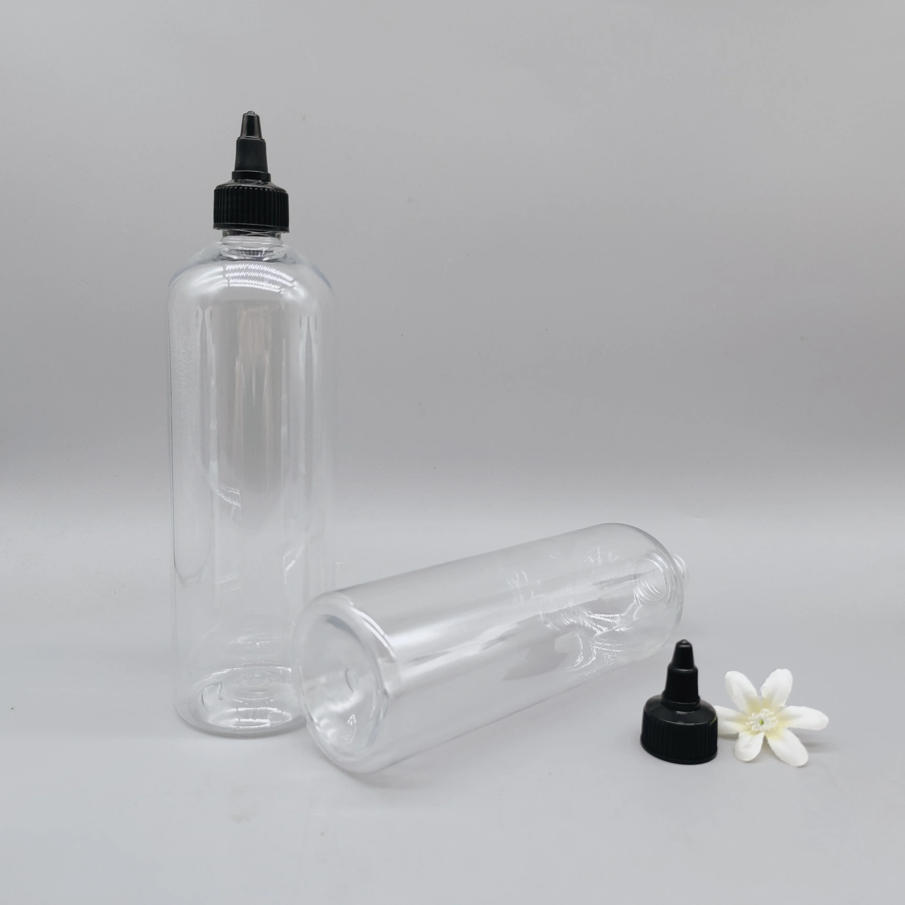 500ml Long Skinny Style Glue Squeeze Plastic Transparent Bottle Ink Sauce Packaging 16oz With Black Twist Cap