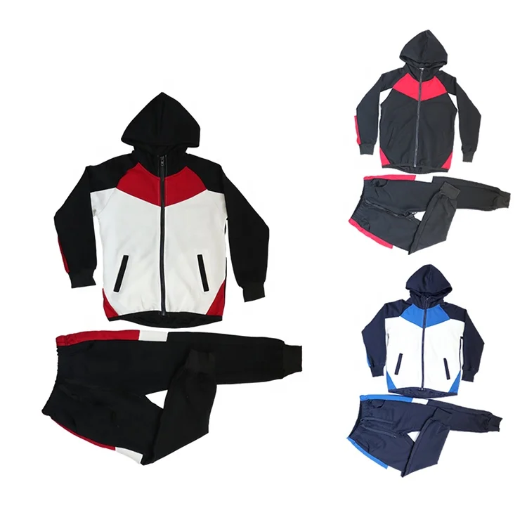 low MOQ factory price hot sale custom size logo zipper hoodie jacket set polyester sport kids brand tracksuit sets for boy