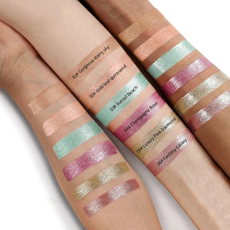 Low Moq Cosmetic Lady beauty Makeup Products 6 colors Waterproof Liquid Metallic Glitter Eyeshadow