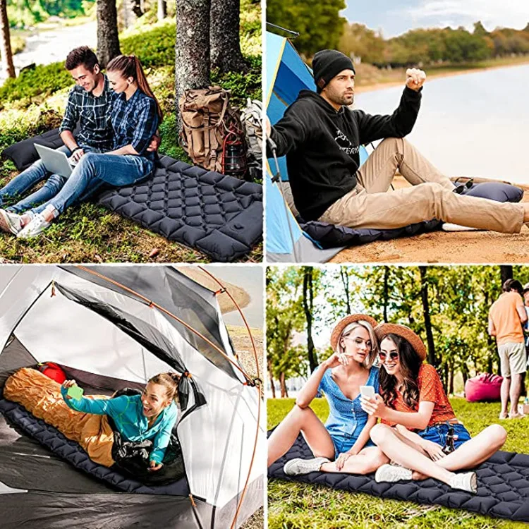 Ultralight Foot Press Inflatable Sleeping Pad For Camping Sleeping Pad TPU Compact Lightweight Sleeping Mat With Pillow And Bag