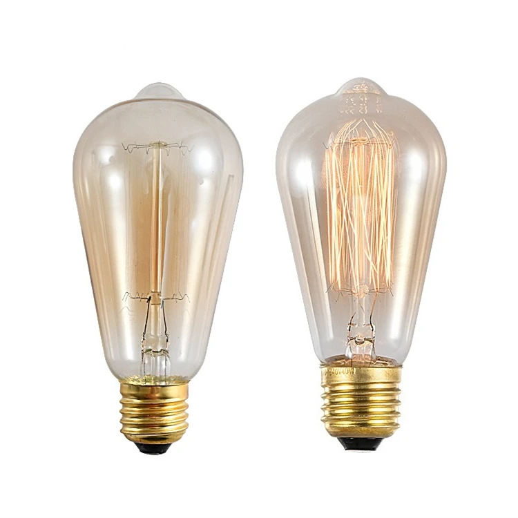 Hot Sale Vintage Edison Light Bulbs ST64 17 Anchors E26 E27 B22 Brass Base 25W 40W 60W Clear & Amber Incandescent Filament Bulbs