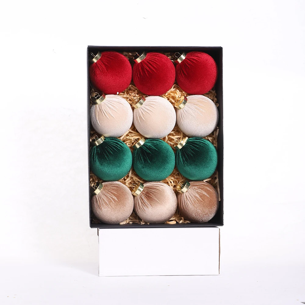 12PCS 8cm Cloth Wrapped ball Christmas Balls Decoration Shatterproof Christmas Tree Ornament Set Bola de navidad