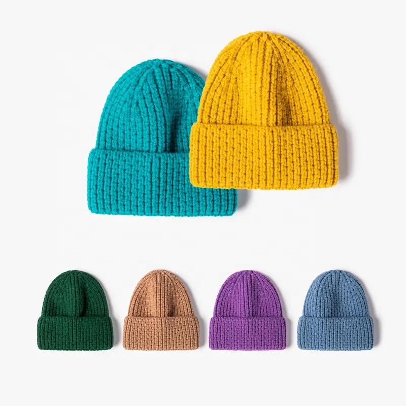 Boxun Wholesale Knitted Winter Satin Lined Blank Cashmere Thick Warm Windproof Waffle Beanies Hats Women Mens