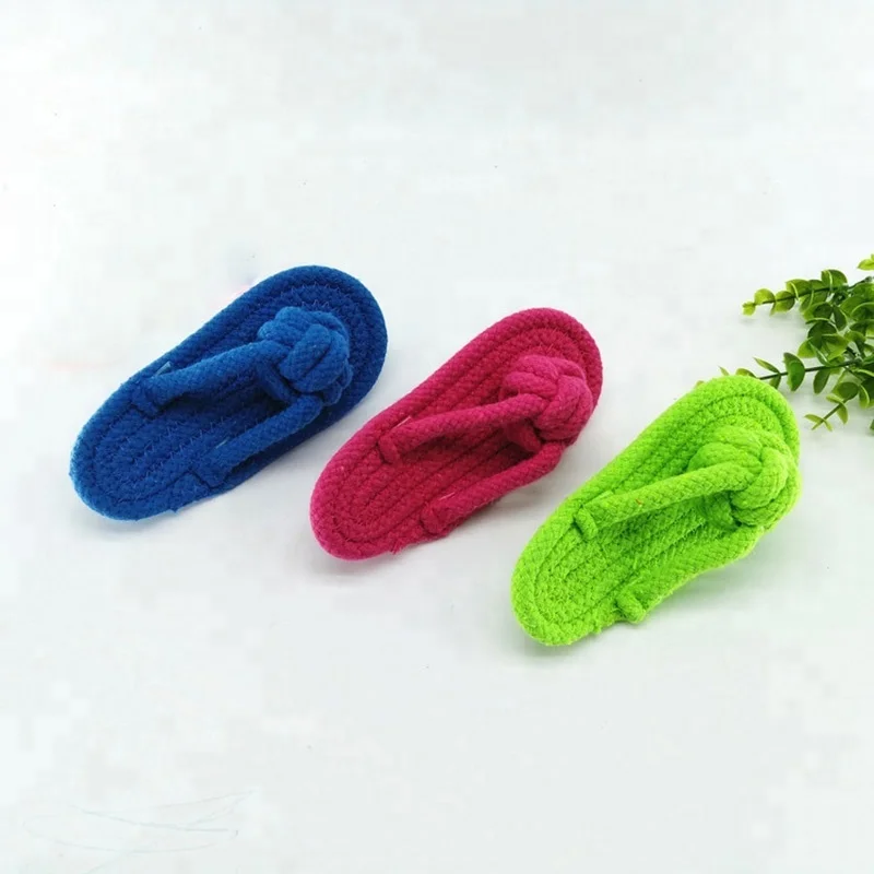 Wholesale Cotton Rope Shaped Puppy Slippers Molar Brush Dog Teeth Chew Activity Toy