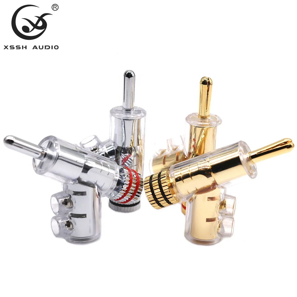 Adapter YIVO XSSH Audio OEM HIFI Power Amplifier Speaker Brass Gun-type 6mm Gold or Rhodium Banana Plug Connector for DIY Cable