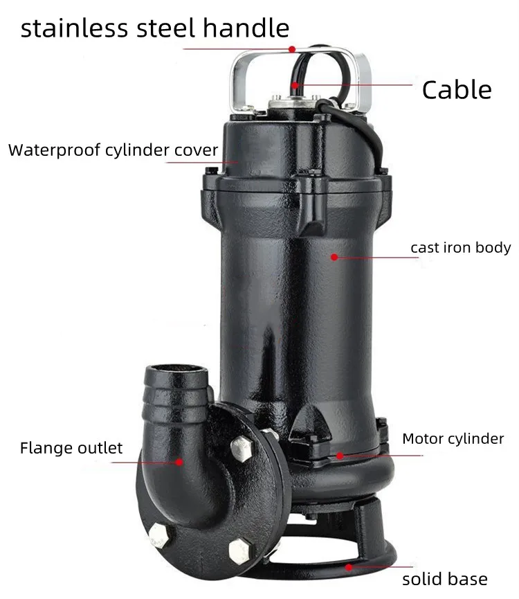 220V380V household septic tank sewage sludge cutting sewage pump with reamer submersible sewage pump