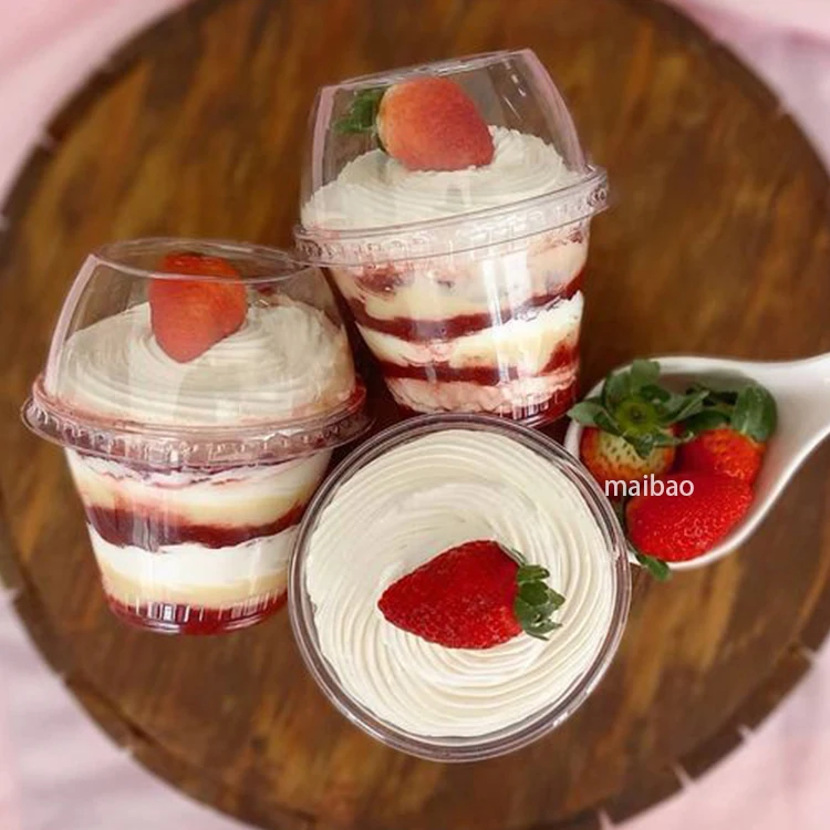 200ml Parfait Clear Plastic Sweet Yogurt Cups Fruit Pudding Tiramisu Dessert Cups With Lids Custom PP PET Plastic Ice Cream Cups