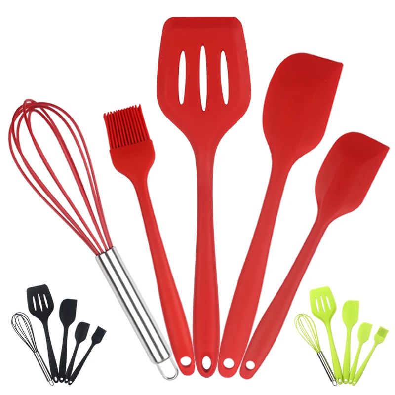 Heat Resistant 5 PCS Kitchen Accessories Whisk Spatula Turner Silicone Kitchen Utensils Set Baking Cooking Spatula Sets