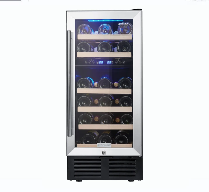 SOTOLA 15 inch Wine Cooler Hold 28 Bottles of Wines with Low Noise and Compressor in Stainless Steel and no Frog Glass Door