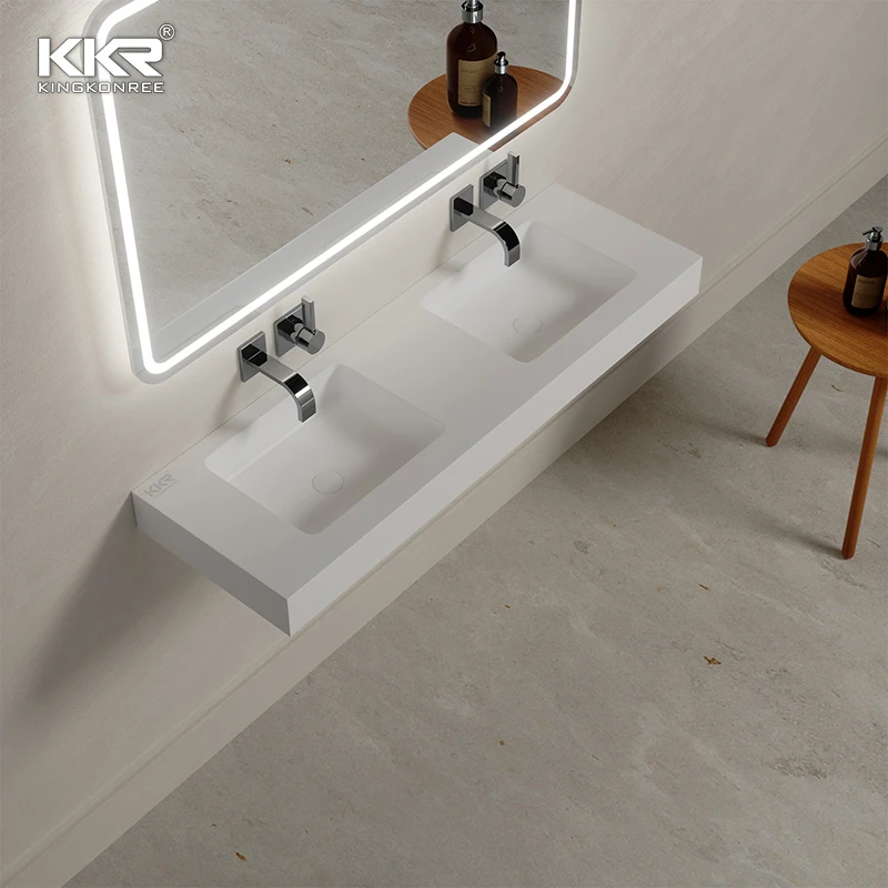 KKR Rectangular Single Basin Solid Surface Large Vanity Sink Wall Hung Wash Basins Floating Bathroom Sink