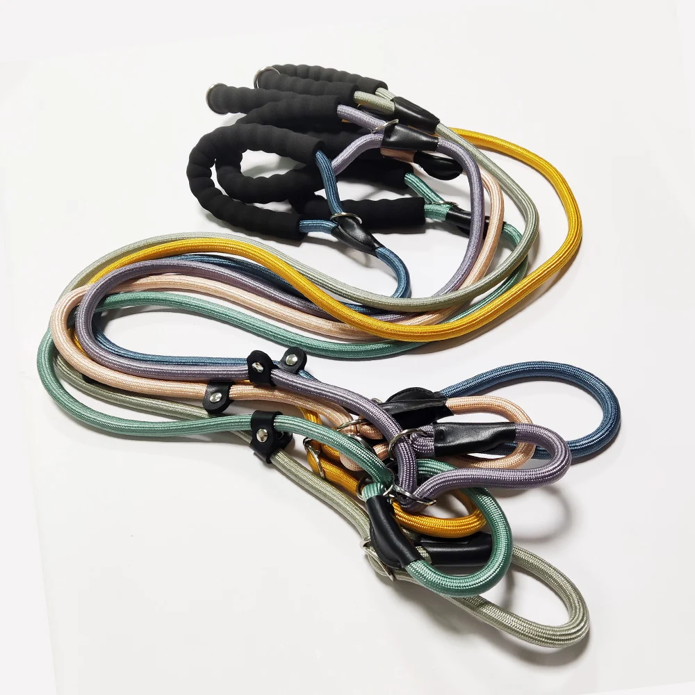 Custom design color luxury Nylon Round Rope durable tactical Pet Dog Collar and Leash Set Adjustable For Pet Dogs