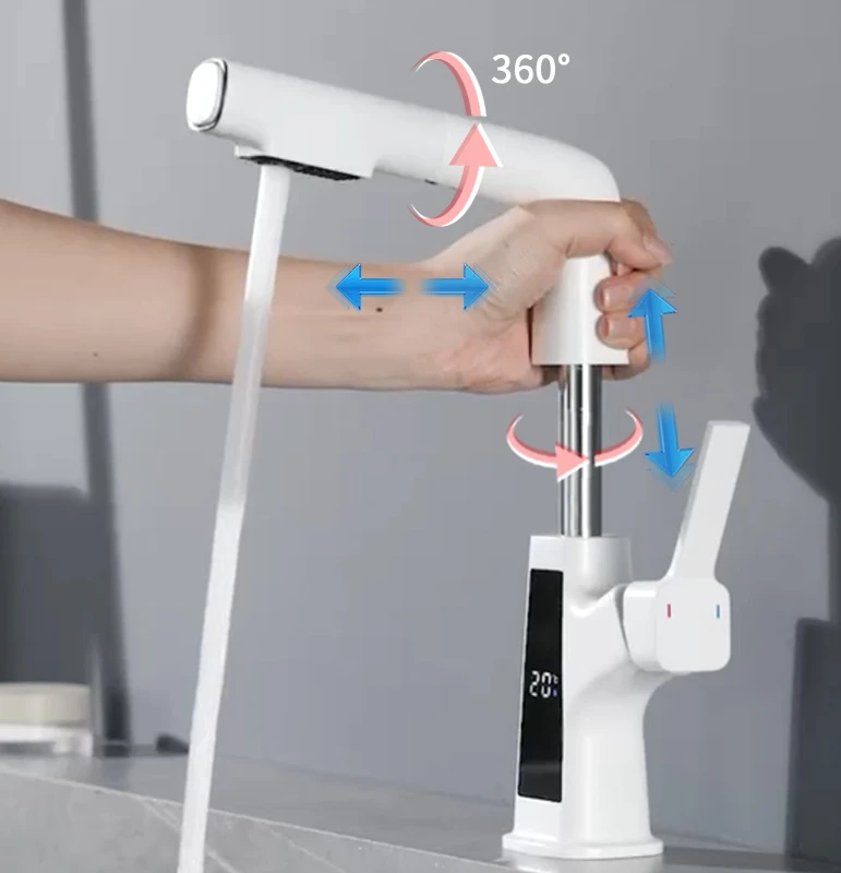 Display Basin Taps Smart Bathroom Basin Faucets Pull Out Customized Spray Pull Down Waterfall Black Brass Modern Contemporary