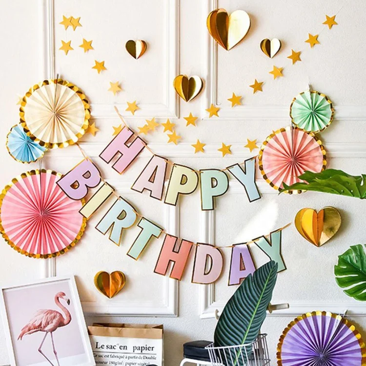 New Macaron Paper Bunting Flags Kids Birthday Party Supplies Baby Shower Decoration Pastel Happy Birthday Banner