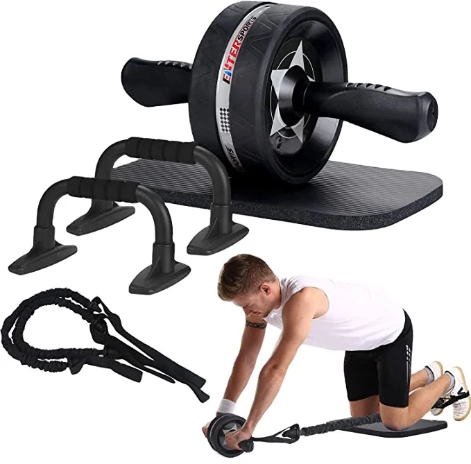 abdominal muscle Roller Kit with Knee Pad Resistance Bands Pad Push Up Bars Handles Grips Perfect Home Gym Equipment