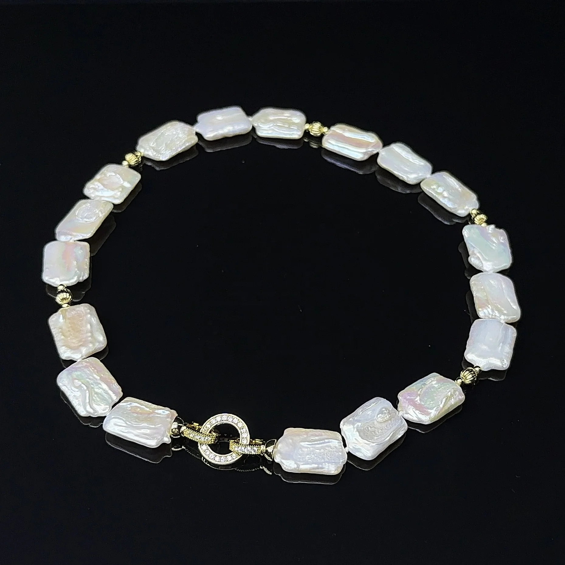 Fashion design Square shaped pearl  choker necklace strand gold plated natural genuine pearl necklace jewelry  for Women