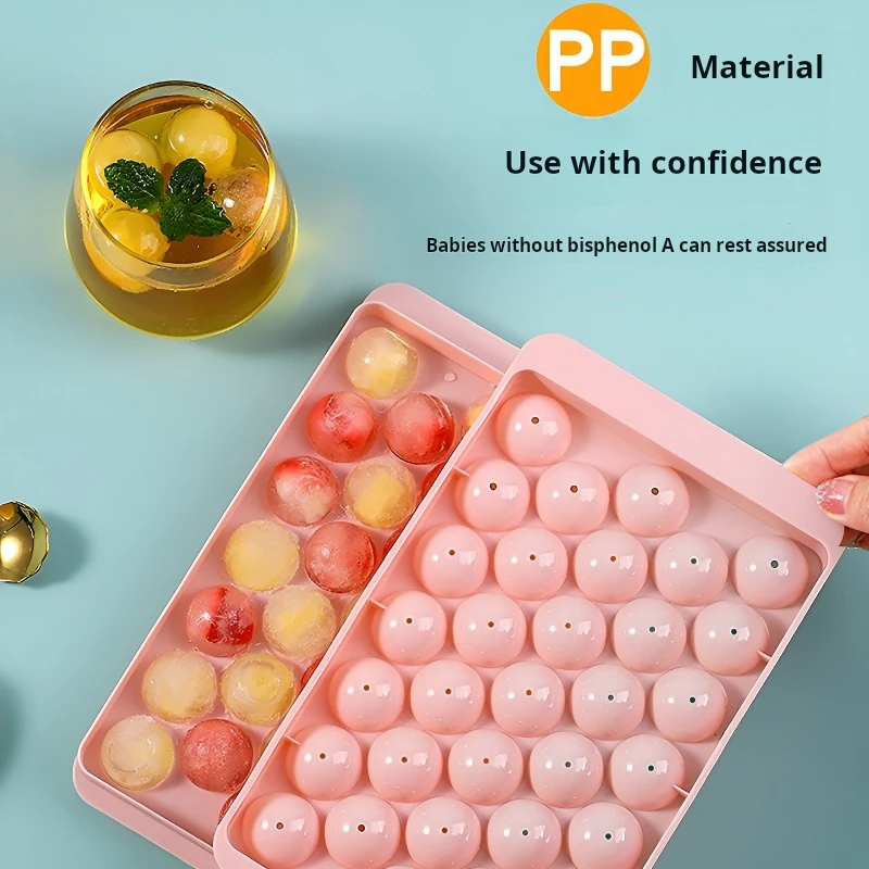 New 18/33 Grids Ice Cube Mold Food Grade Plastic Round With Lid Ball Maker