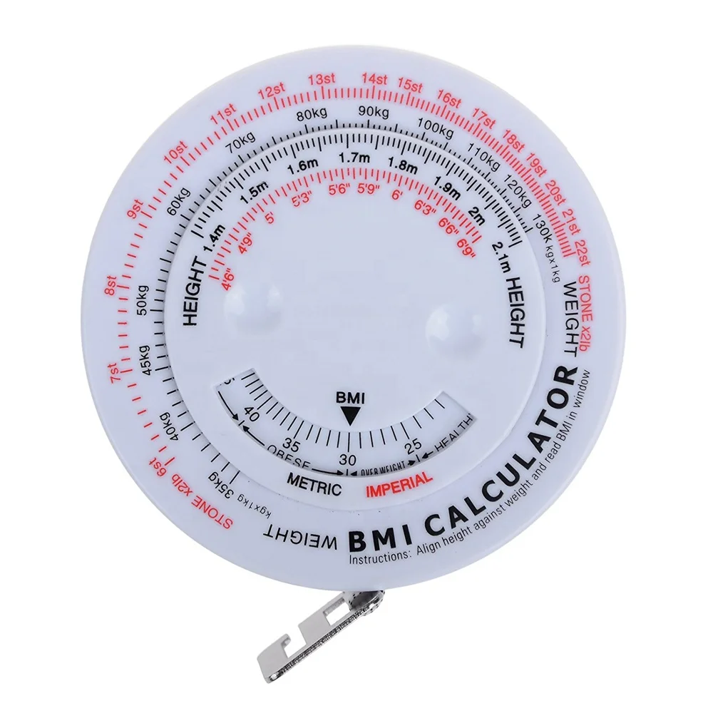 Plastic round shaped 60 inch 150cm retractable BMI calculator tape measure