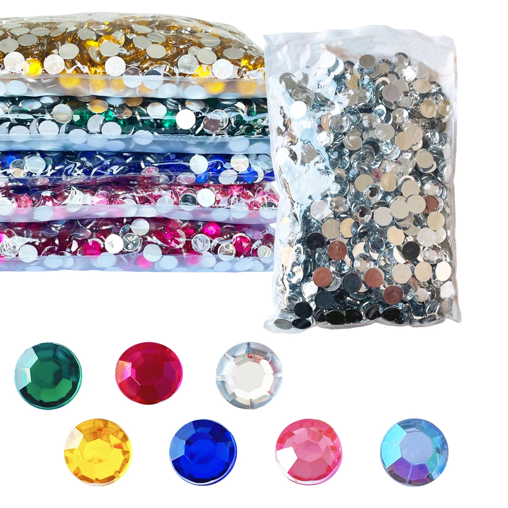 Wholesale Big Size 14mm Crystal White Color Flatback Rhinestones Resin Acrylic Stones For Dress Making Acrylic Gem