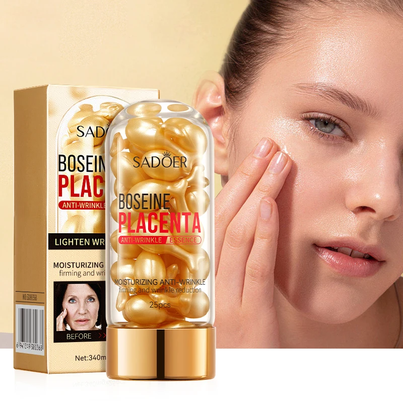 OEM SADOER Sheep Placenta Face Serum Capsules Chicken leg Anti wrinkle repair skin care Gold Vitamin E facial serum