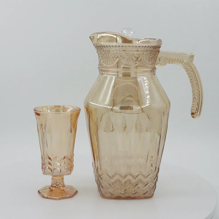 Wholesale 7pcs Drinking Glass Set Ion Plating Glass Set Amber  Water Glass Set With Jug