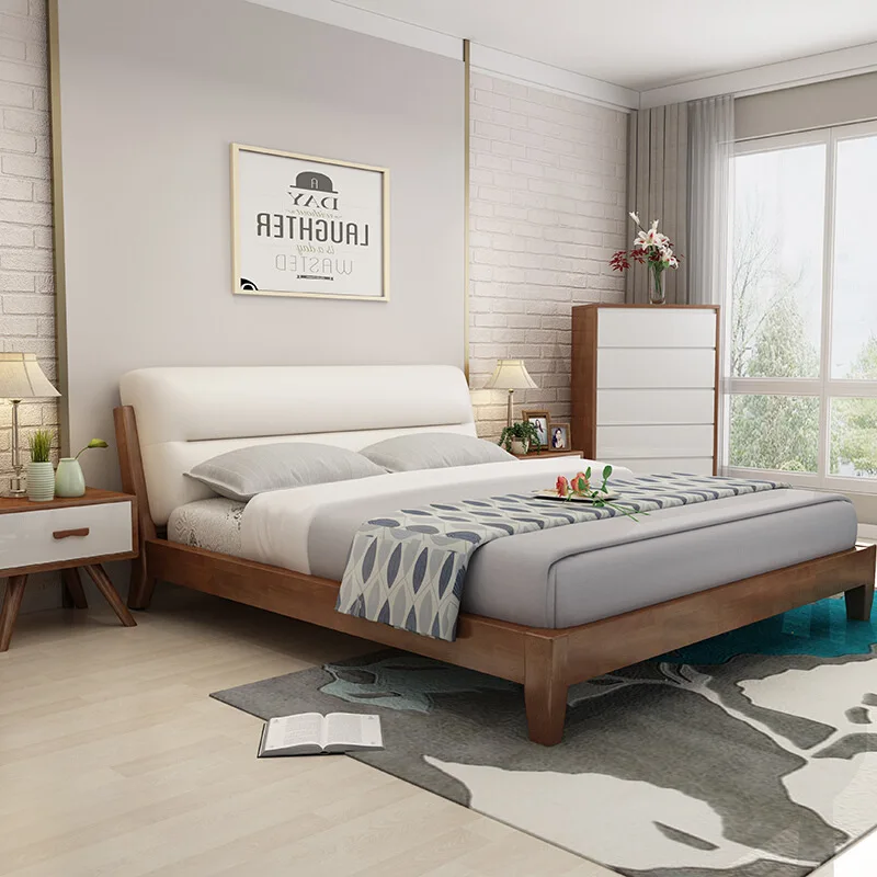 Nordic Wind Full Solid Wood /1.8m Small Household White Oak / High Box Storage Bed Princess Bed Bedroom Furniture BED