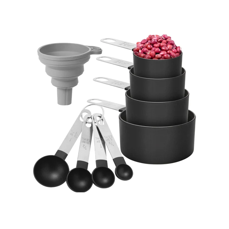 Stackable Stainless Steel Handle Accurate Tablespoon Measuring Cups and Spoons Set with Plastic Head