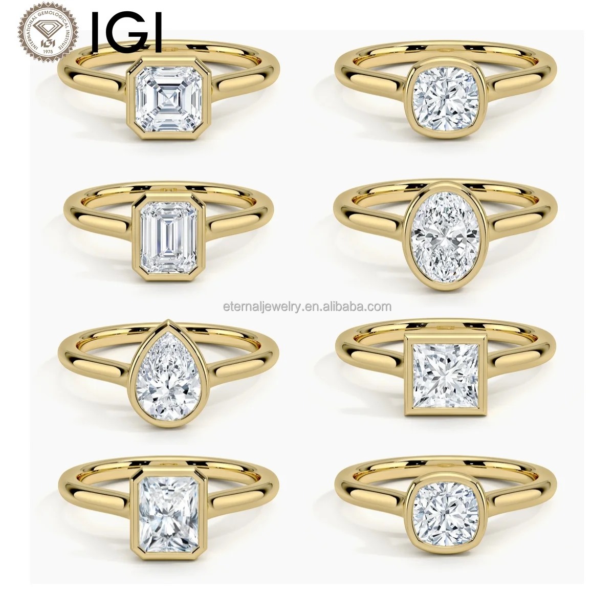 2mm Luna Bezel VVS/VS IGI Laboratory Grown Diamond 9K 10K 14K 18K Solid Gold 1ct 1.5ct 2ct elegant solitaire engagement ring