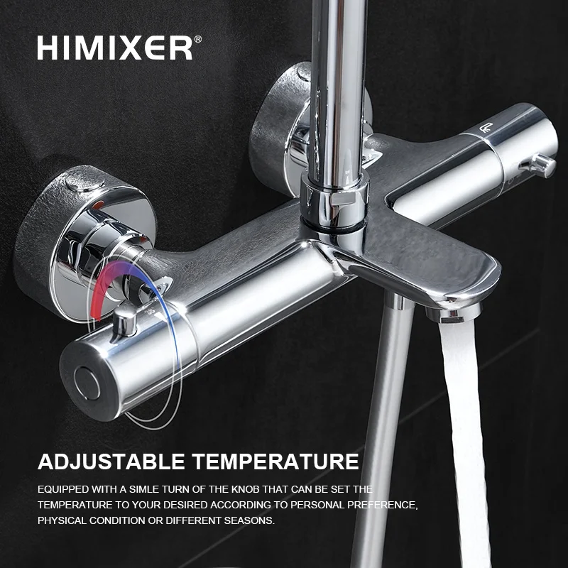 HIMIXER hot sell chrome thermostatic faucet shower mixer faucet double handle  brass bathroom rainfall bath & shower faucet set