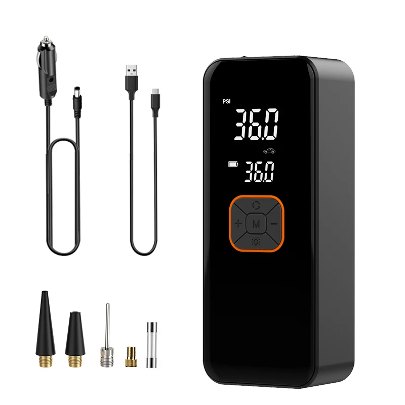 Compact Car Tire Inflator Quick Inflation Digital Gauge Multi Function With DC Function Cigarette Lighter Cord