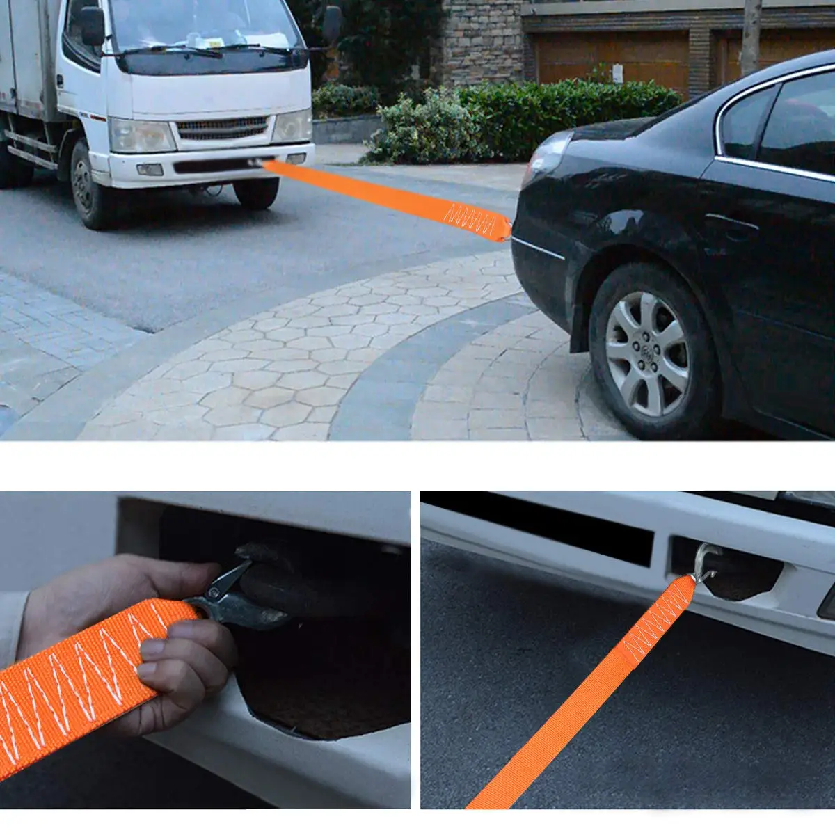 Tow Strap with Hooks Recovery Strap 10,000LB Break Strengthened Towing Rope for Towing Vehicles in Roadside Emergency